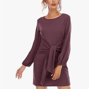 Women's Cotton Long Sleeve Elegant Knitted Bodycon Tie